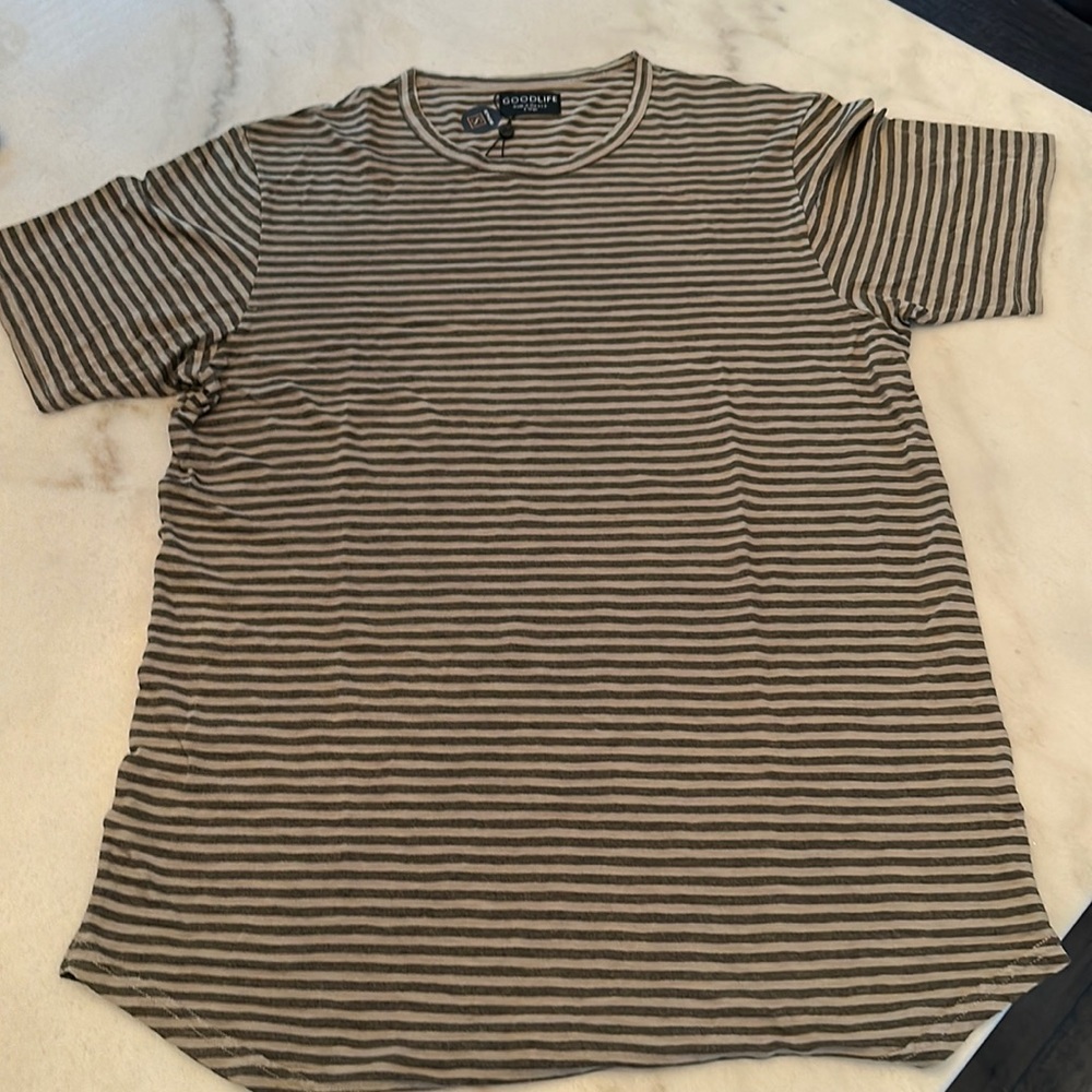 Brand New, Never Worn - Tan/Olive Striped Crew Neck T-Shirt by Goodlife Size XL
